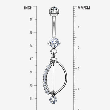 Detail View 1 of 14 Karat White Gold Journey Sparkle Curvature Dangle Belly Button Ring-Clear Gem